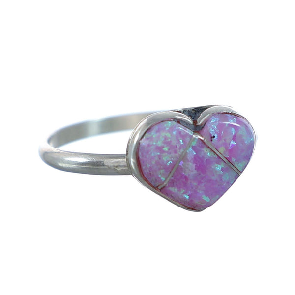 Zuni Native American Pink Opal Heart Sterling Silver Ring Size 6 NX11746