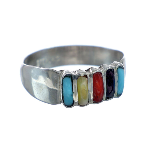 Multicolor Inlay Sterling Silver Zuni Ring Size 7-1/2 NX11761