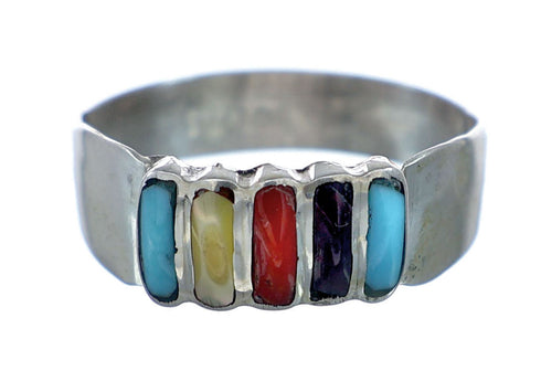 Multicolor Inlay Sterling Silver Zuni Ring Size 7-1/2 NX11761