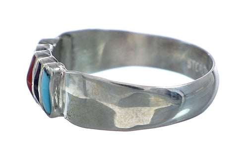 Multicolor Inlay Sterling Silver Zuni Ring Size 7-1/2 NX11761
