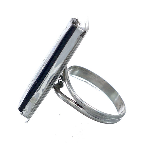 Genuine Sterling Silver Navajo Adjustable Multicolor Inlay Ring Size 8, 9, 10, NX11757