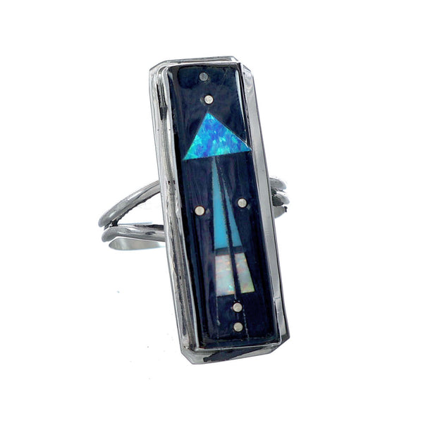 Genuine Sterling Silver Navajo Adjustable Multicolor Inlay Ring Size 8, 9, 10, NX11758