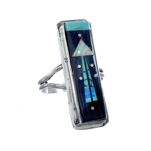 Genuine Sterling Silver Navajo Adjustable Multicolor Inlay Ring Size 8, 9, 10, NX11759