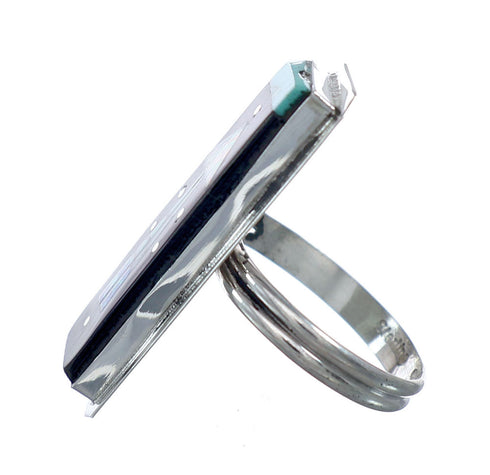 Genuine Sterling Silver Navajo Adjustable Multicolor Inlay Ring Size 8, 9, 10, NX11759