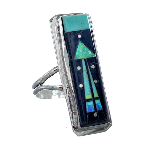 Genuine Sterling Silver Navajo Adjustable Multicolor Inlay Ring Size 8, 9, 10, NX11760