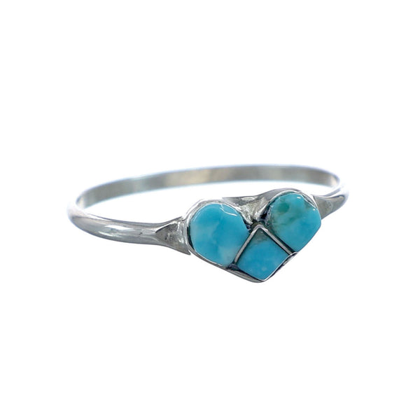 Authentic Sterling Silver Heart Inlay Turquoise Ring Size 8 NN20624