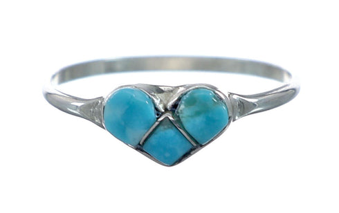 Authentic Sterling Silver Heart Inlay Turquoise Ring Size 6-1/2 NN20627