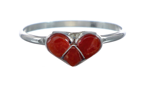 Authentic Sterling Silver Heart Inlay Coral Ring Size 6-3/4 NN20636