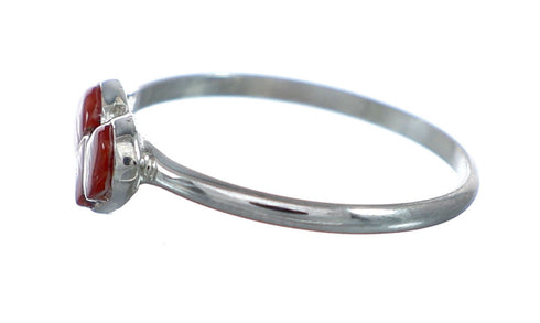 Authentic Sterling Silver Heart Inlay Coral Ring Size 6-3/4 NN20636