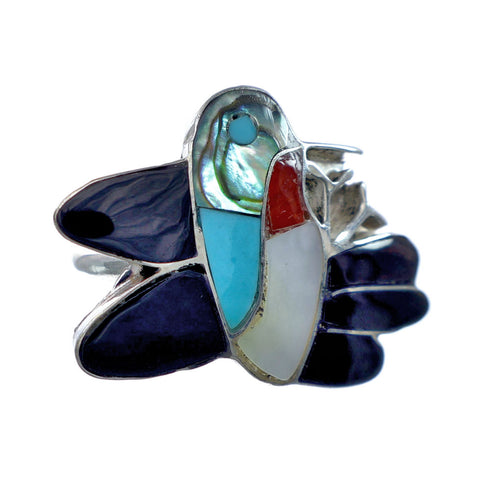 Zuni Multicolor Inlay Genuine Sterling Silver Hummingbird Ring Size 7-1/4 NN20852