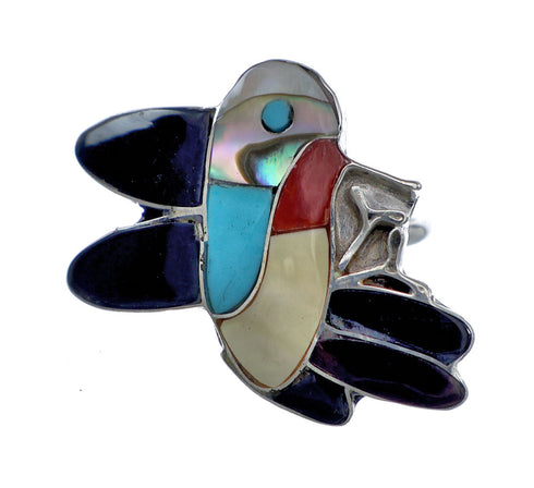 Zuni Multicolor Inlay Genuine Sterling Silver Hummingbird Ring Size 10-1/2 NN20851