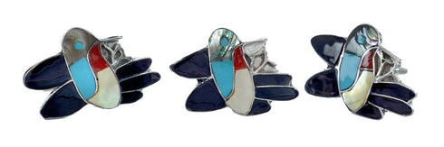 Zuni Multicolor Inlay Genuine Sterling Silver Hummingbird Ring Size 10-1/2 NN20851