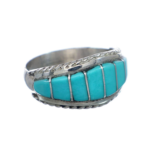 Zuni Turquoise Inlay Sterling Silver Ring Size 7-3/4 NX12340