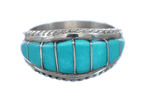 Zuni Turquoise Inlay Sterling Silver Ring Size 7-3/4 NX12340