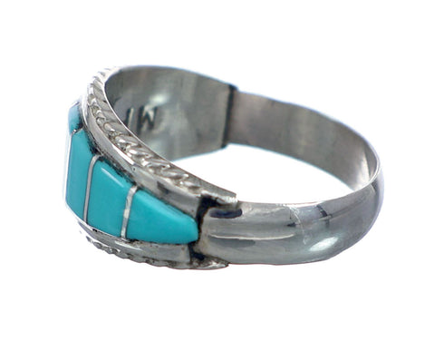 Zuni Turquoise Inlay Sterling Silver Ring Size 7-3/4 NX12340