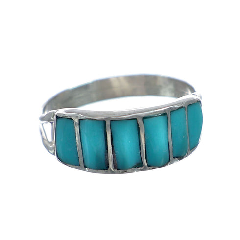 Turquoise Inlay Zuni Genuine Sterling Silver Ring Size 6-1/2 NN20827