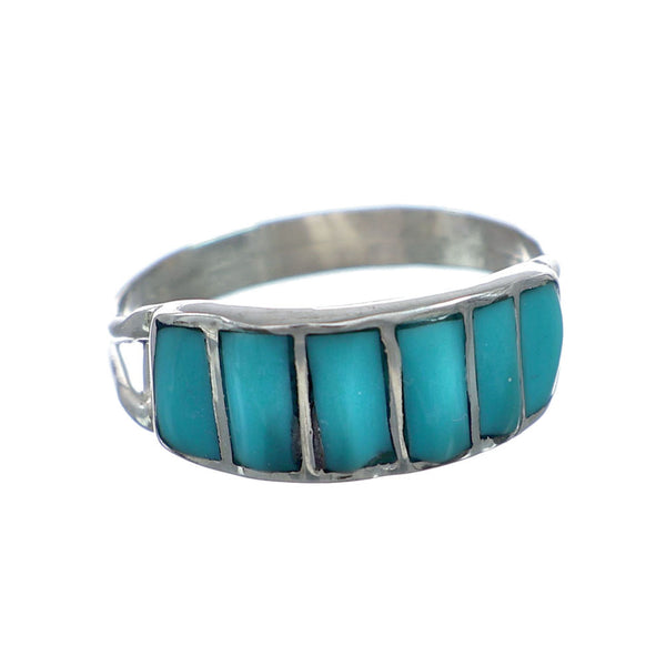 Turquoise Inlay Zuni Genuine Sterling Silver Ring Size 5 NN20822