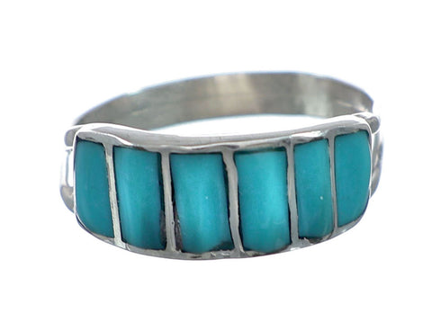 Turquoise Inlay Zuni Genuine Sterling Silver Ring Size 6-1/2 NN20827