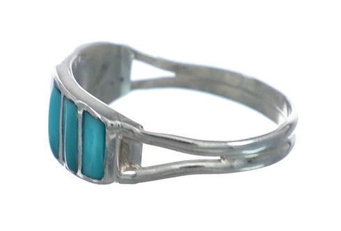 Turquoise Inlay Zuni Genuine Sterling Silver Ring Size 6-1/2 NN20827