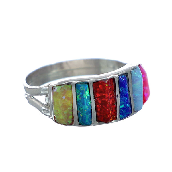 Multicolor Opal Inlay Zuni Genuine Sterling Silver Ring Size 5-3/4 NN20839