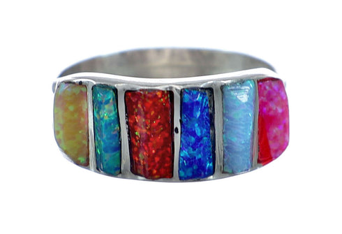 Multicolor Opal Inlay Zuni Genuine Sterling Silver Ring Size 5-3/4 NN20840