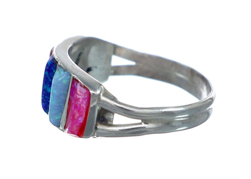 Multicolor Opal Inlay Zuni Genuine Sterling Silver Ring Size 5-3/4 NN20840