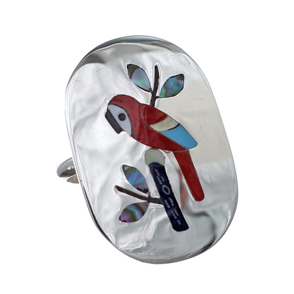 Multicolor And Sterling Silver Zuni Parrot Ring Size 7-1/2 NN20820