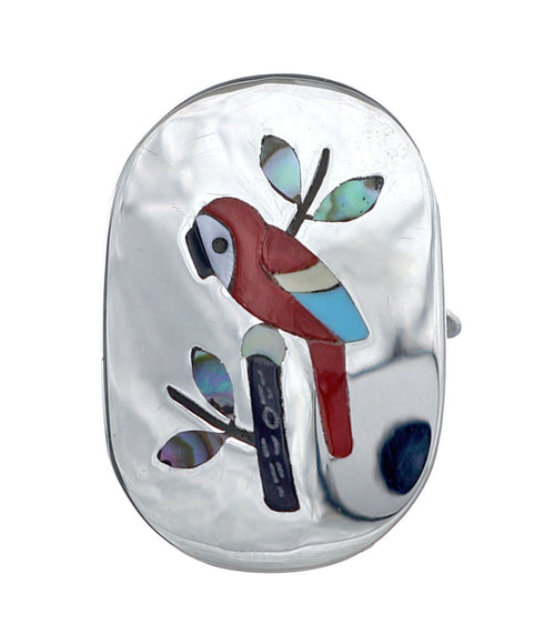 Multicolor And Sterling Silver Zuni Parrot Ring Size 7-1/2 NN20820