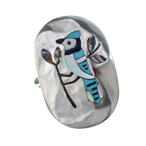 Multicolor And Sterling Silver Zuni Blue Jay Ring Size 5-1/4 NN20821