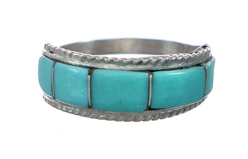 Zuni Sterling Silver Turquoise Inlay Ring Size 6 NX12381