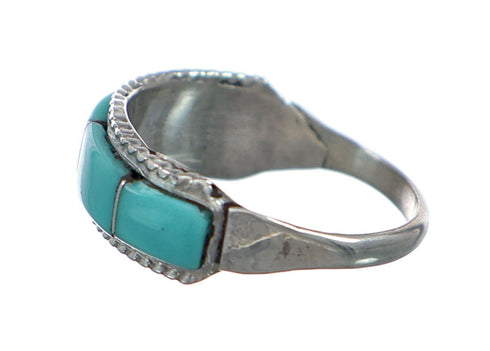 Zuni Sterling Silver Turquoise Inlay Ring Size 6 NX12381
