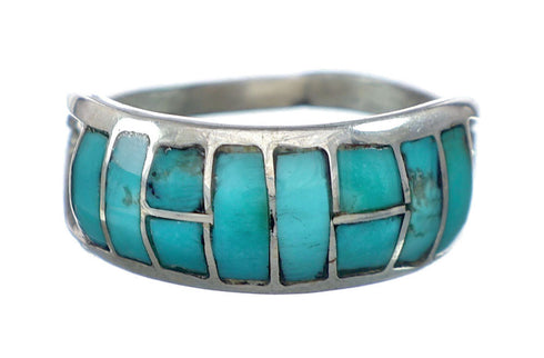 Turquoise Inlay Zuni Genuine Sterling Silver Ring Size 12 NX12328