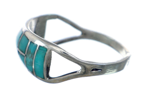 Turquoise Inlay Zuni Genuine Sterling Silver Ring Size 12 NX12328