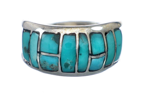 Genuine Zuni Inlay Turquoise Sterling Silver Ring Size 6 NX12332