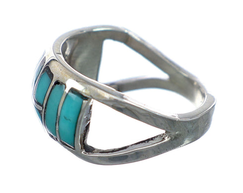 Genuine Zuni Inlay Turquoise Sterling Silver Ring Size 6 NX12332