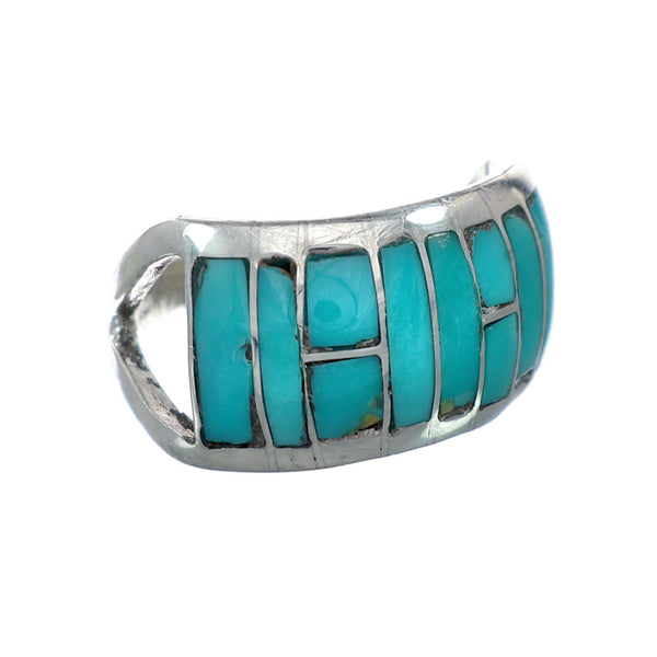 Zuni Turquoise Inlay Genuine Sterling Silver Ring Size 7-1/4 NX12330