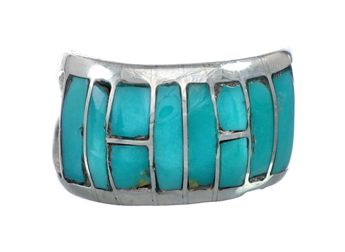 Zuni Turquoise Inlay Genuine Sterling Silver Ring Size 5-3/4 NX12331