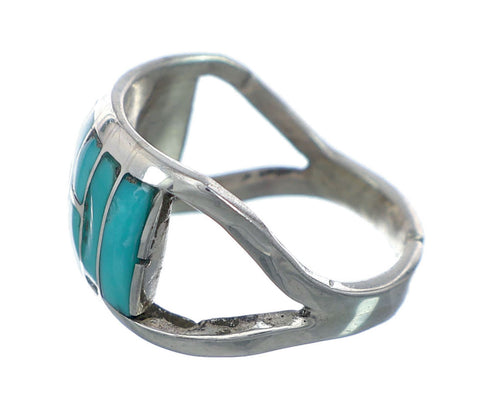 Zuni Turquoise Inlay Genuine Sterling Silver Ring Size 5-3/4 NX12331
