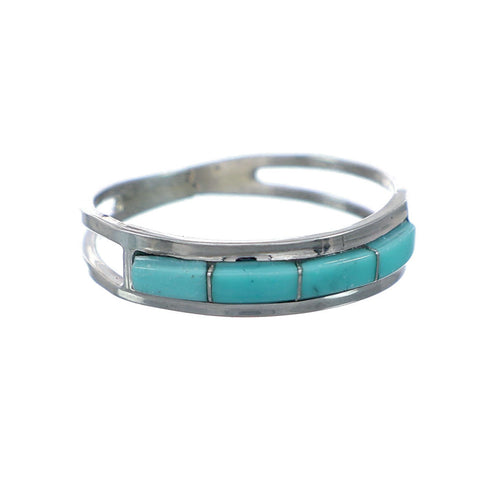 Authentic Zuni Turquoise Inlay Sterling Silver Ring Size 7-1/4 NX12378