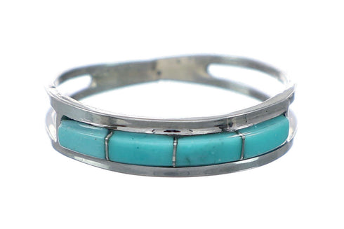 Authentic Zuni Turquoise Inlay Sterling Silver Ring Size 7-1/4 NX12378