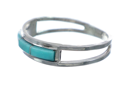 Authentic Zuni Turquoise Inlay Sterling Silver Ring Size 7-1/4 NX12378