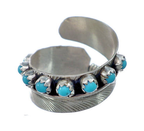Sterling Silver Turquoise Leaf Navajo Adjustable Ring Size 9, 10, 11 NN20761