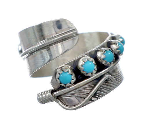Sterling Silver Turquoise Leaf Navajo Adjustable Ring Size 9, 10, 11 NN20761