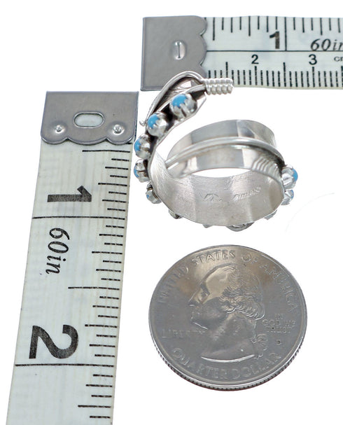 Sterling Silver Turquoise Leaf Navajo Adjustable Ring Size 9, 10, 11 NN20761