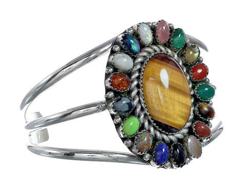 Navajo Native American Sterling Silver Tiger Eye Treasure Cuff Bracelet NX11787