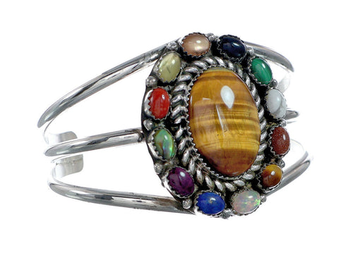 Navajo Sterling Silver Tiger Eye Treasure Cuff Bracelet NX11786
