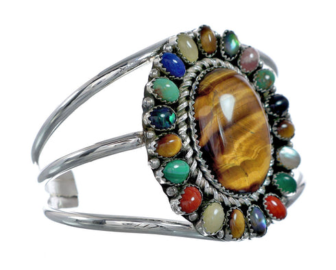 Navajo Sterling Silver Tiger Eye Treasure Cuff Bracelet NX11785