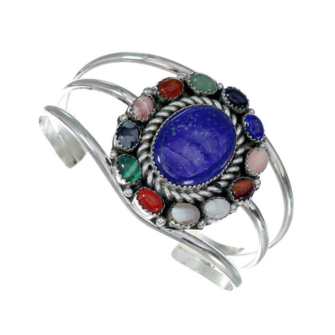 Navajo Native American Sterling Silver Lapis Treasure Cuff Bracelet NX11781