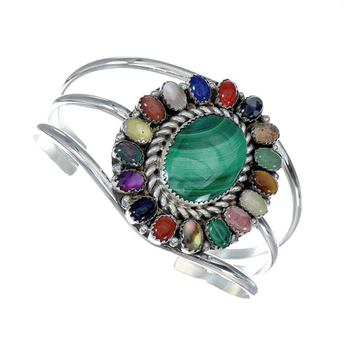 Navajo Sterling Silver Malachite Treasure Cuff Bracelet NX11777