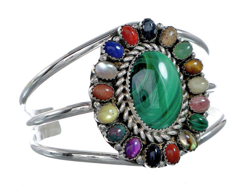 Navajo Sterling Silver Malachite Treasure Cuff Bracelet NX11777